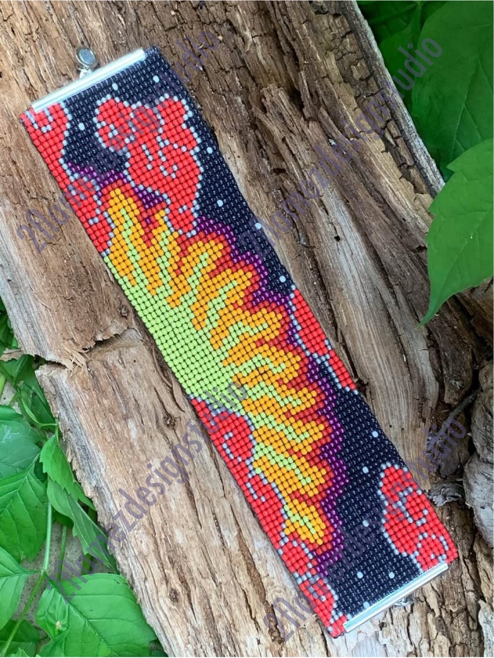 Japanese Anime Sunset Seed Bead Cuff Bracelet w/ Magnetic Closure
